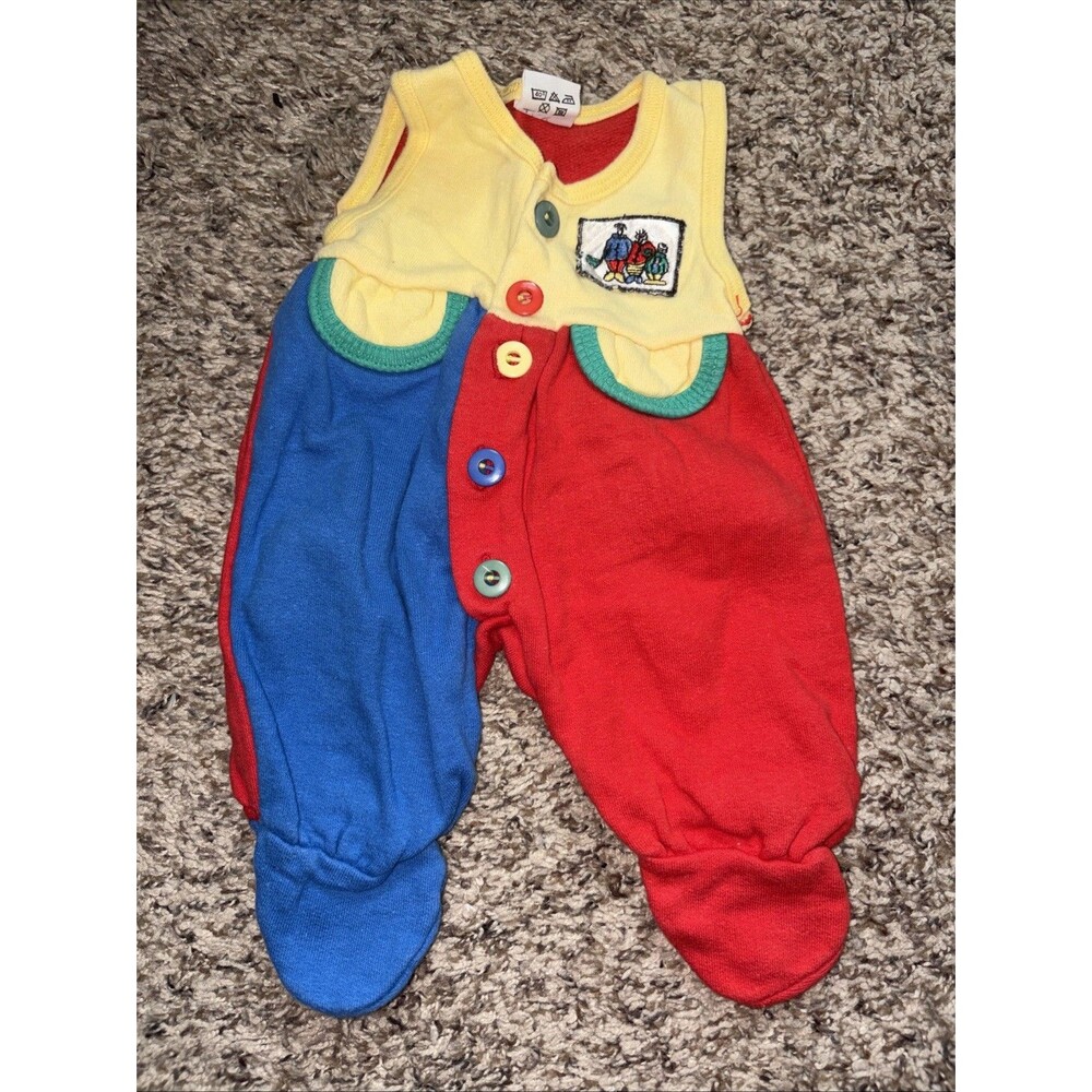 Vintage Baby Color block Romper Infant 0-6m Rainbow Button Germany One Piece 80s